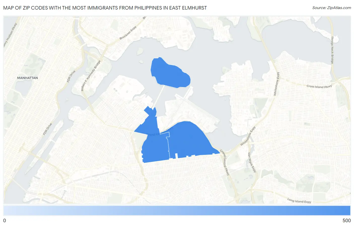 Zip Codes with the Most Immigrants from Philippines in East Elmhurst Map