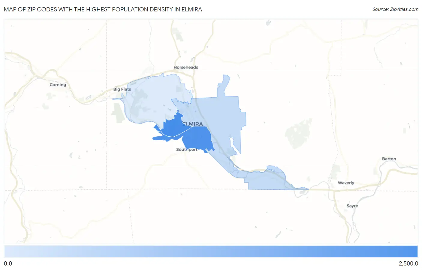 Zip Codes with the Highest Population Density in Elmira Map