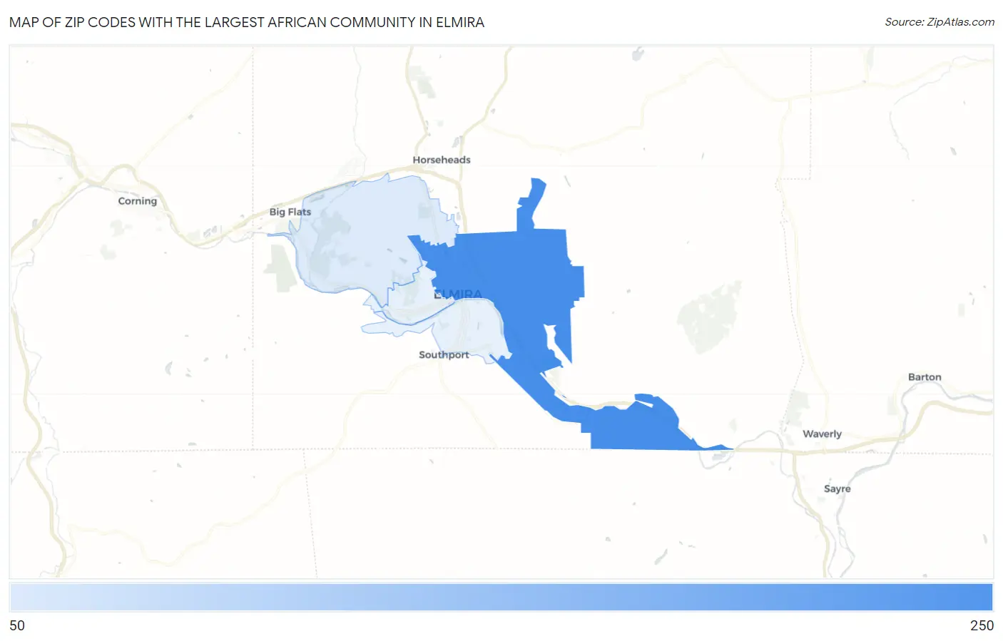 Zip Codes with the Largest African Community in Elmira Map