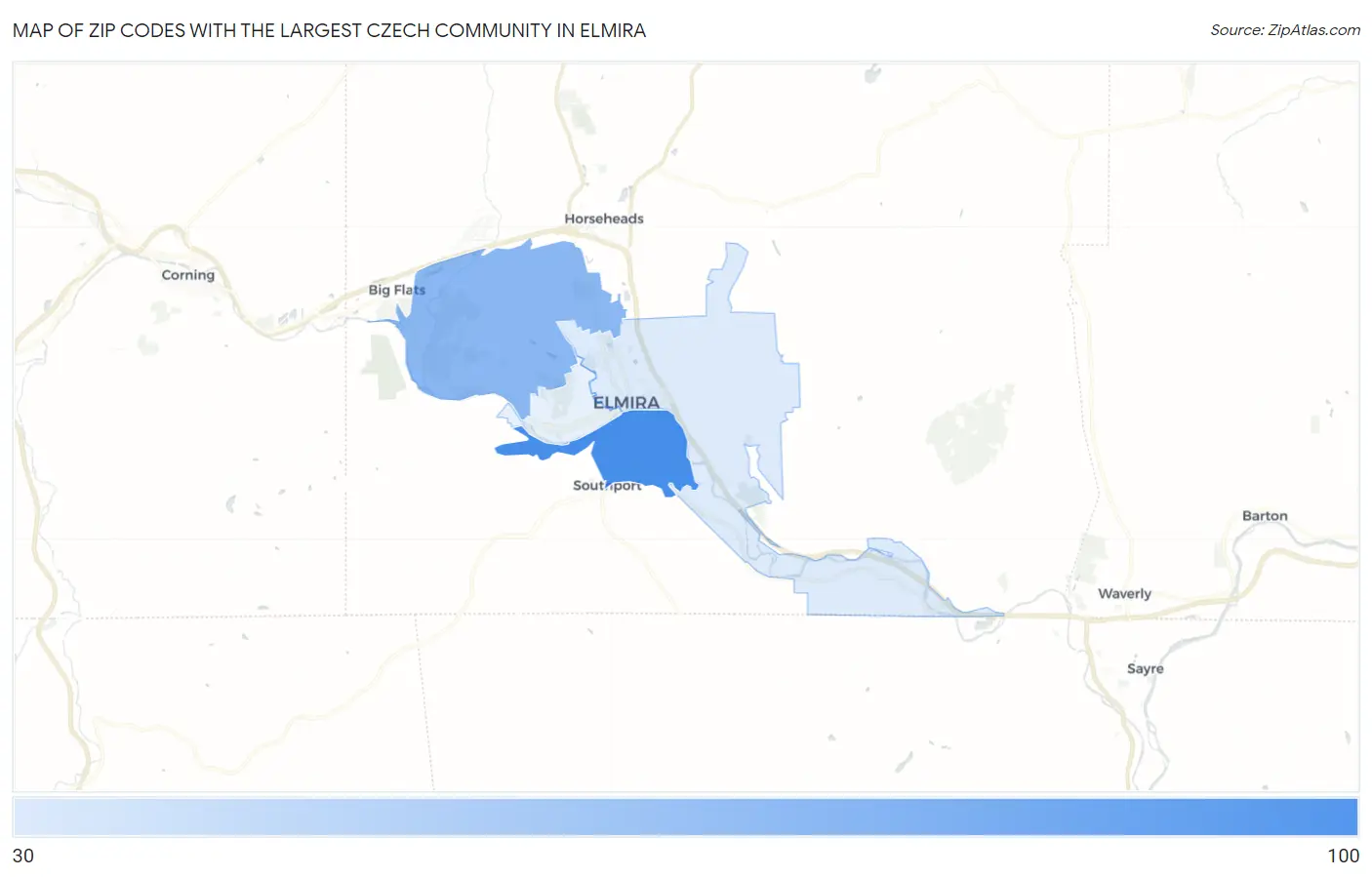 Zip Codes with the Largest Czech Community in Elmira Map