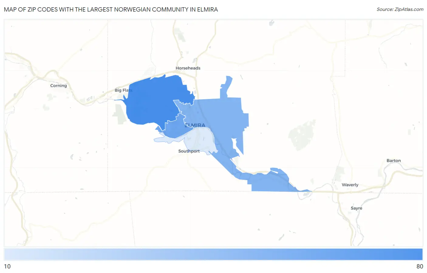 Zip Codes with the Largest Norwegian Community in Elmira Map