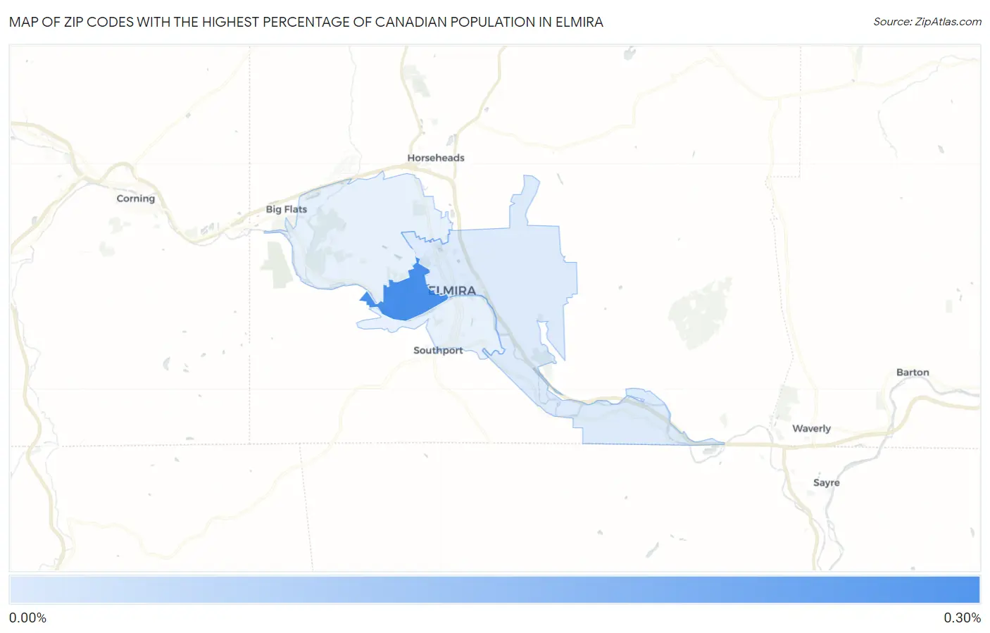 Zip Codes with the Highest Percentage of Canadian Population in Elmira Map