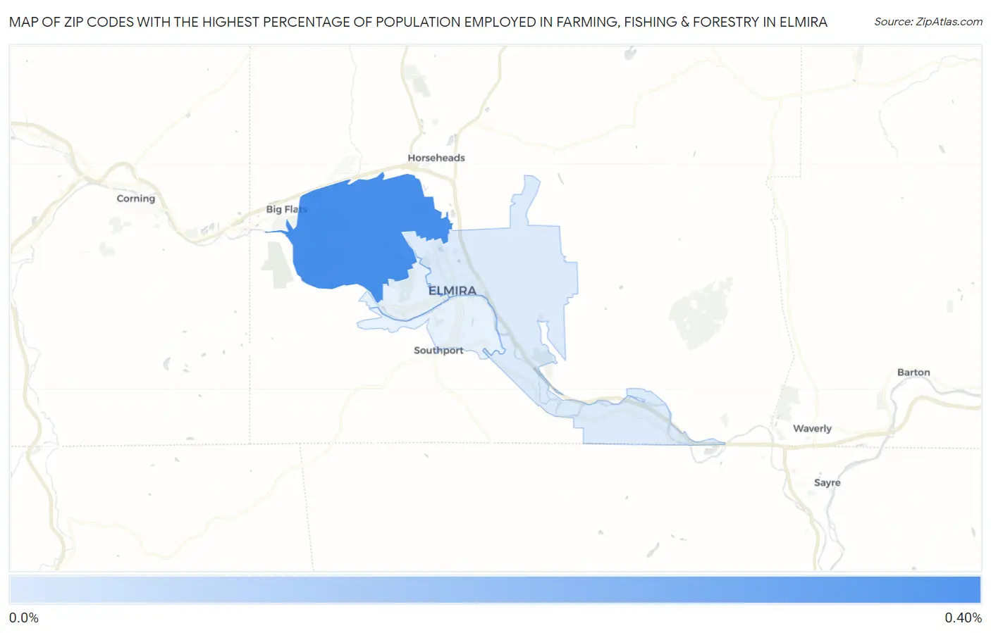Zip Codes with the Highest Percentage of Population Employed in Farming, Fishing & Forestry in Elmira Map