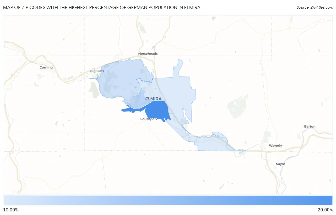 Zip Codes with the Highest Percentage of German Population in Elmira Map