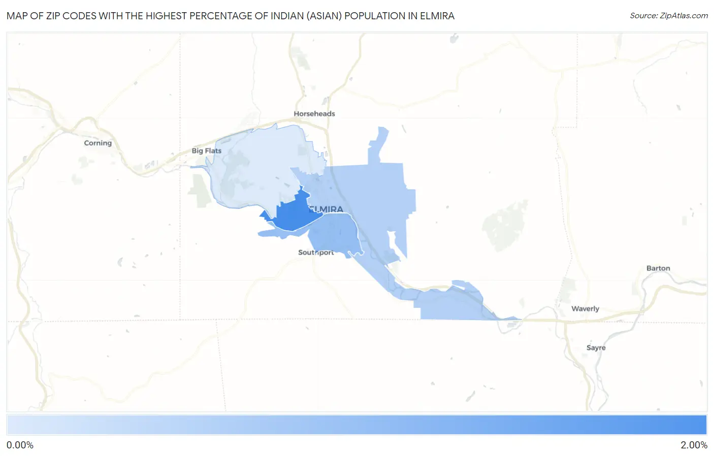 Zip Codes with the Highest Percentage of Indian (Asian) Population in Elmira Map
