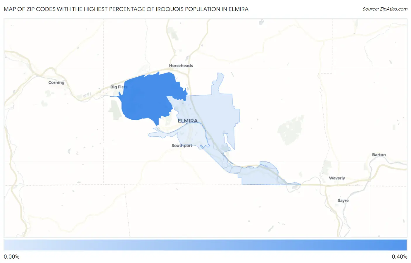 Zip Codes with the Highest Percentage of Iroquois Population in Elmira Map