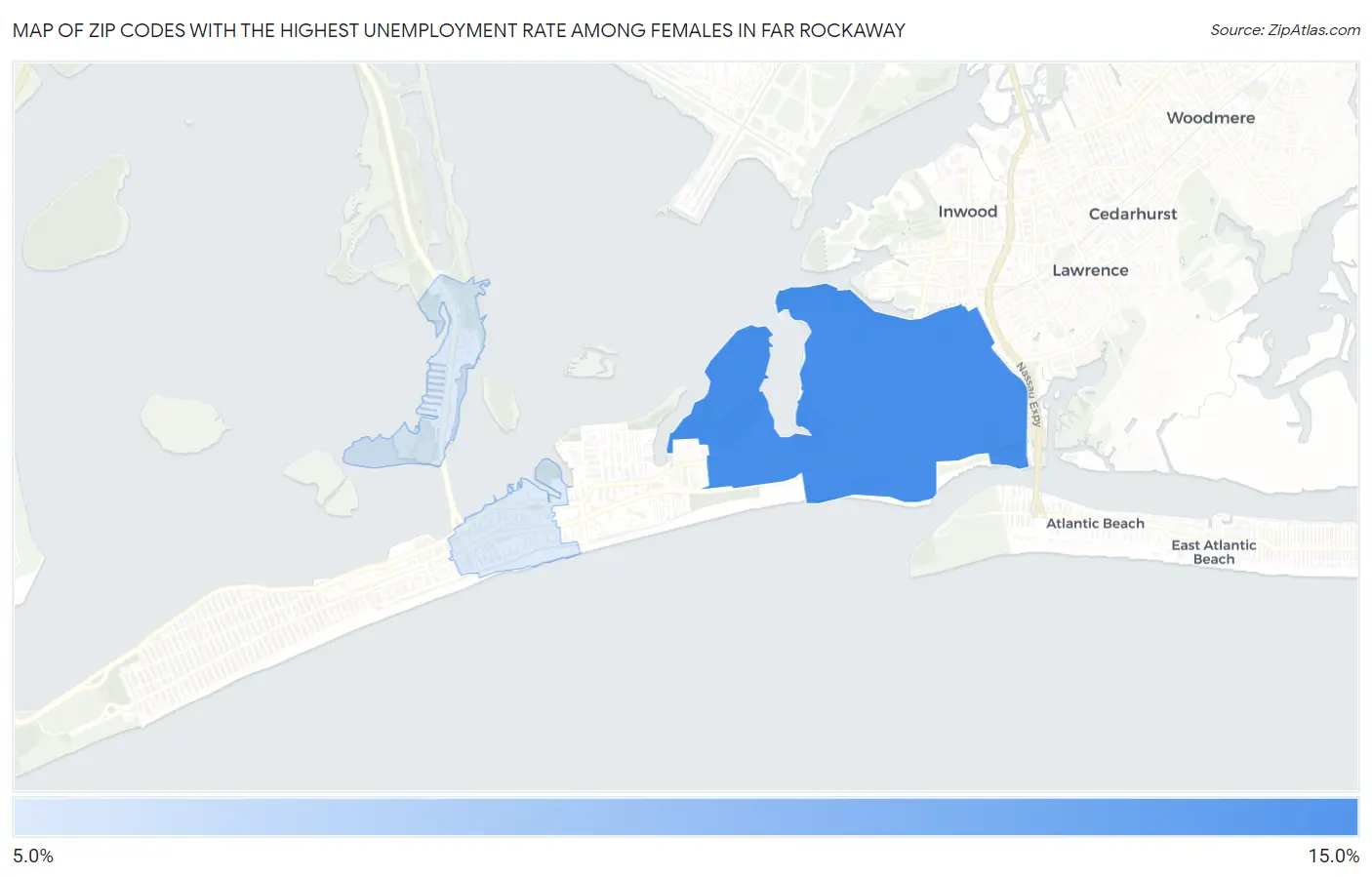 Zip Codes with the Highest Unemployment Rate Among Females in Far Rockaway Map