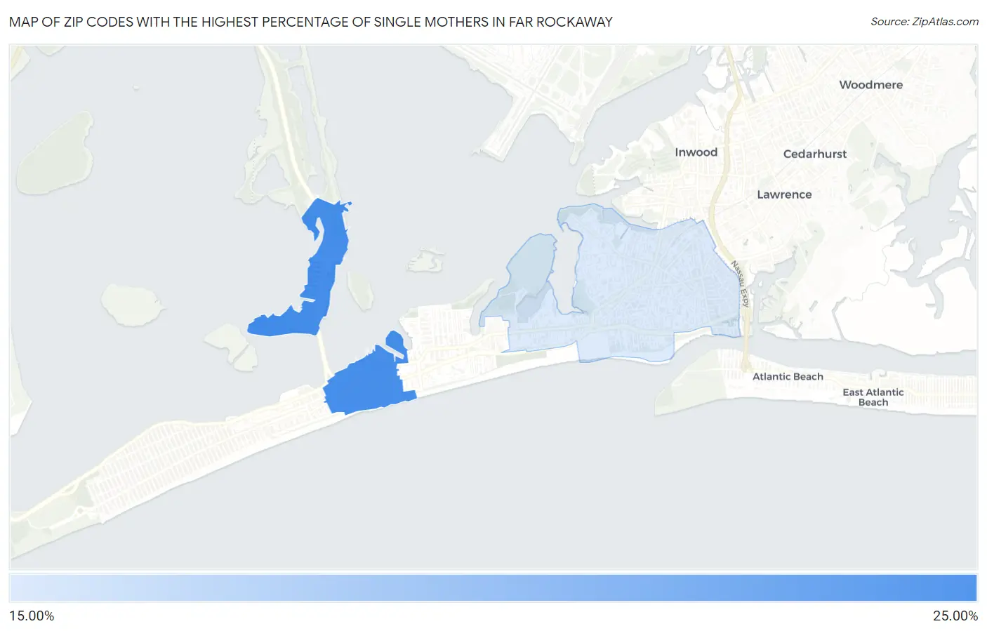 Zip Codes with the Highest Percentage of Single Mothers in Far Rockaway Map