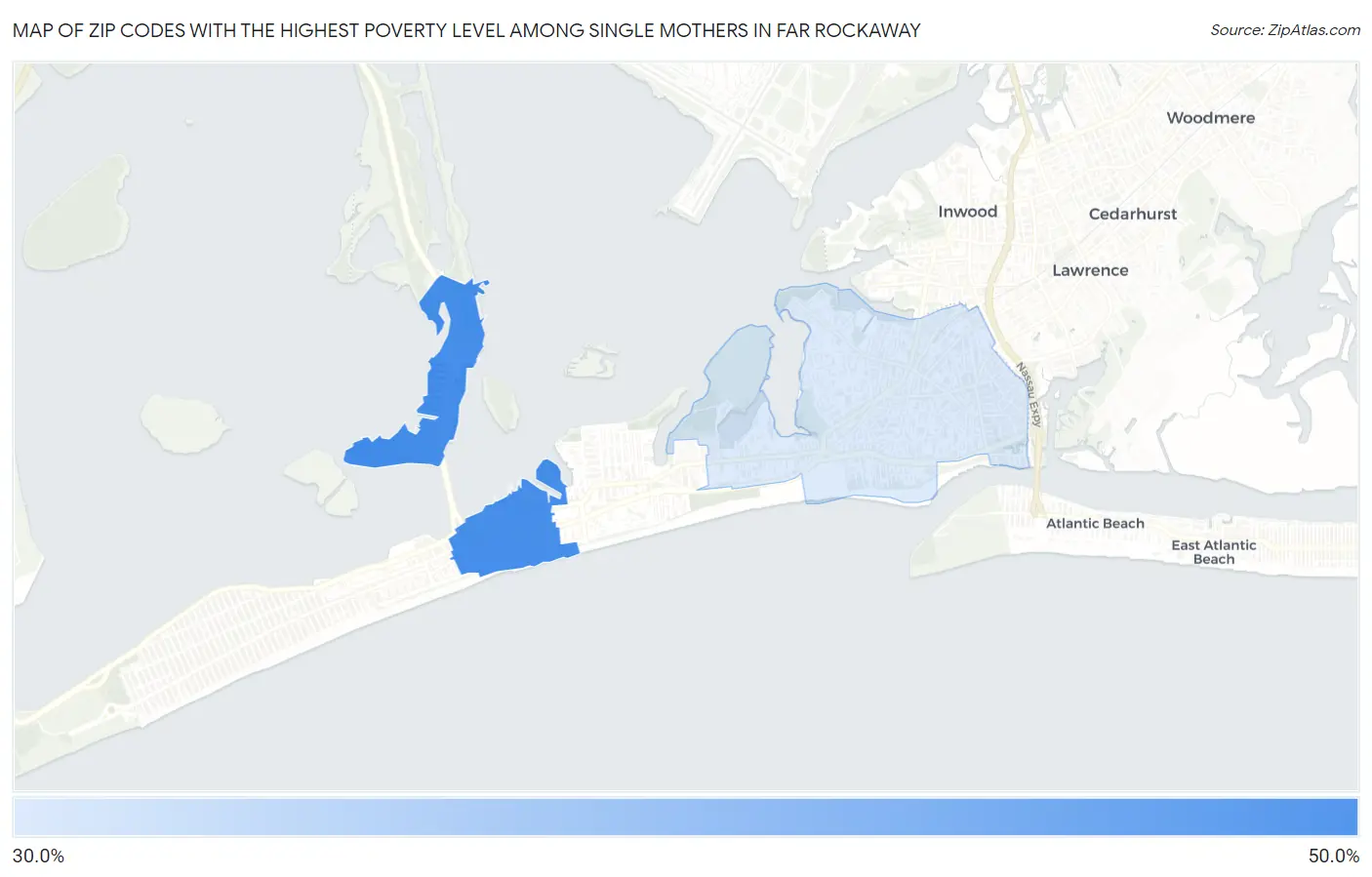 Zip Codes with the Highest Poverty Level Among Single Mothers in Far Rockaway Map