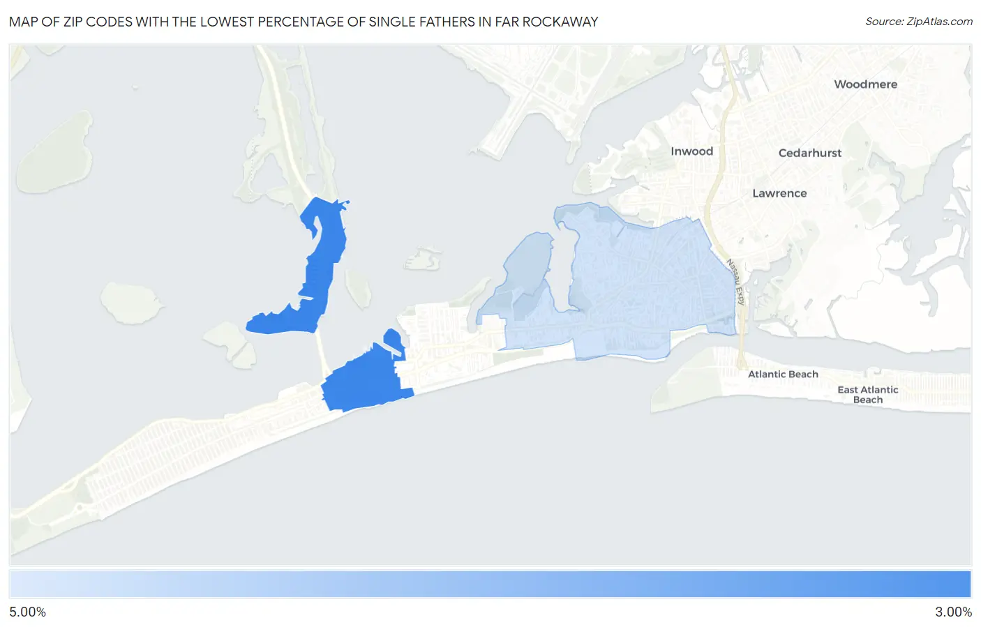Zip Codes with the Lowest Percentage of Single Fathers in Far Rockaway Map