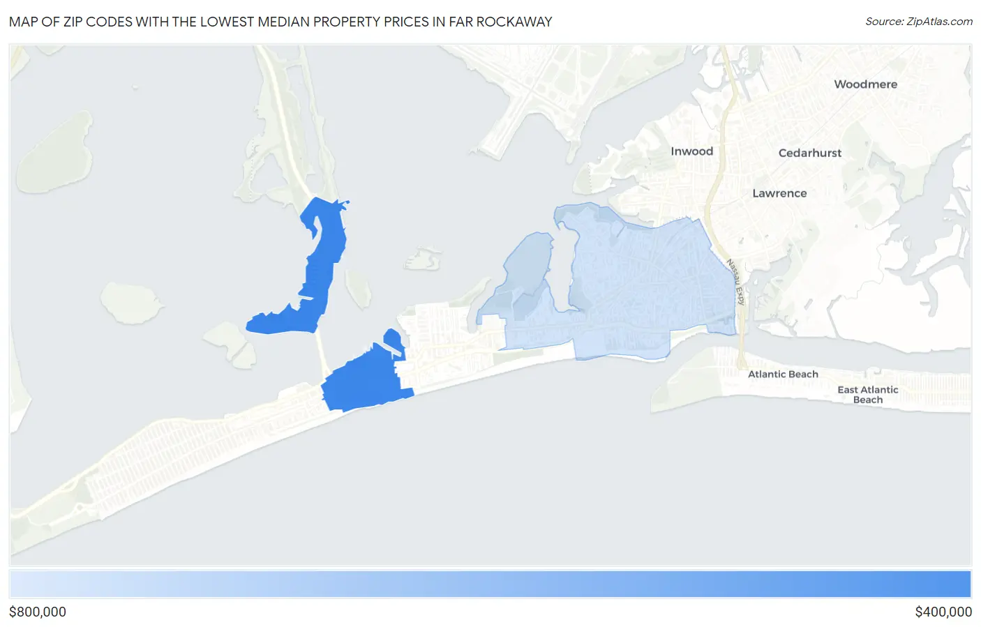 Zip Codes with the Lowest Median Property Prices in Far Rockaway Map