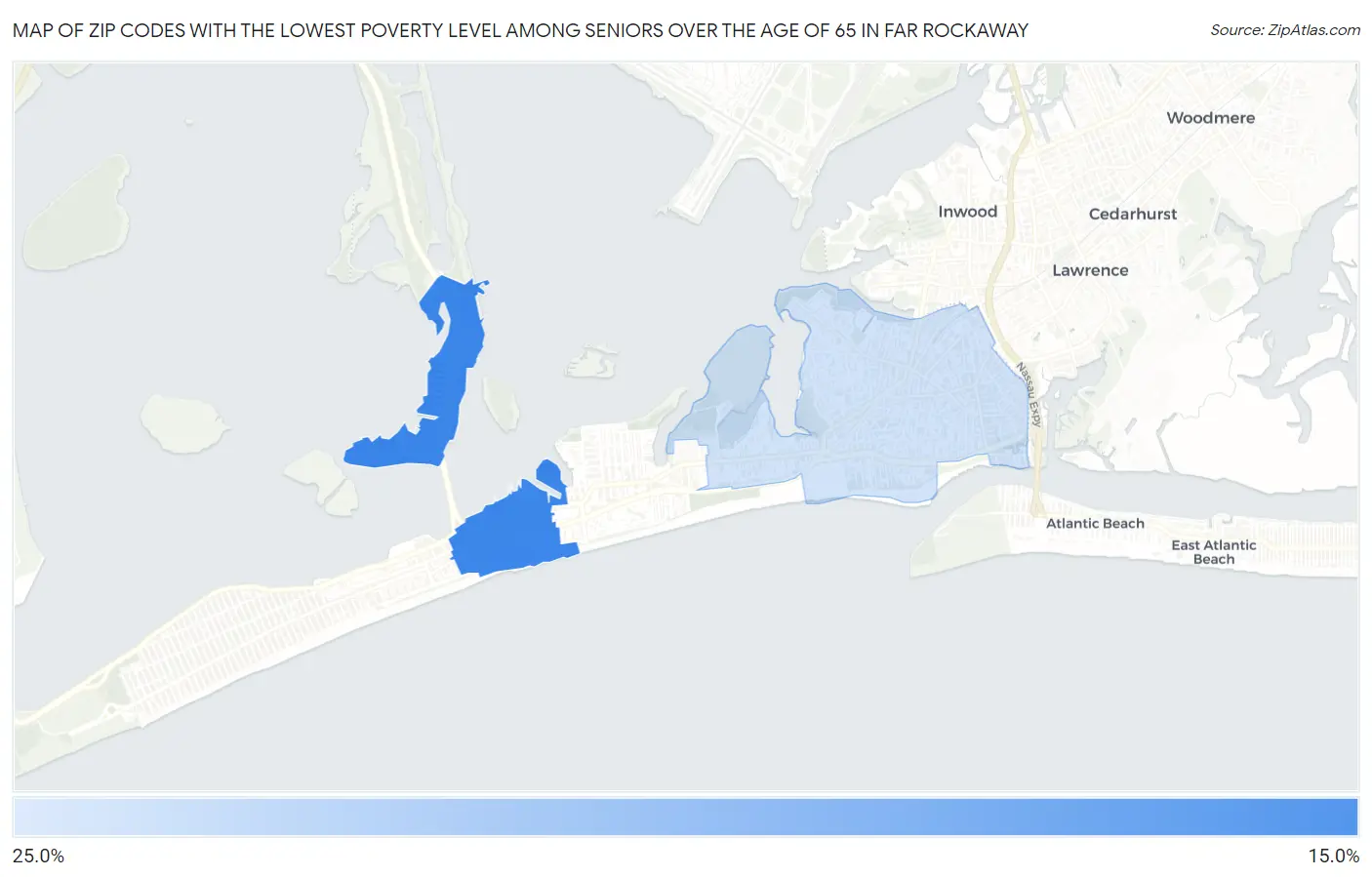 Zip Codes with the Lowest Poverty Level Among Seniors Over the Age of 65 in Far Rockaway Map
