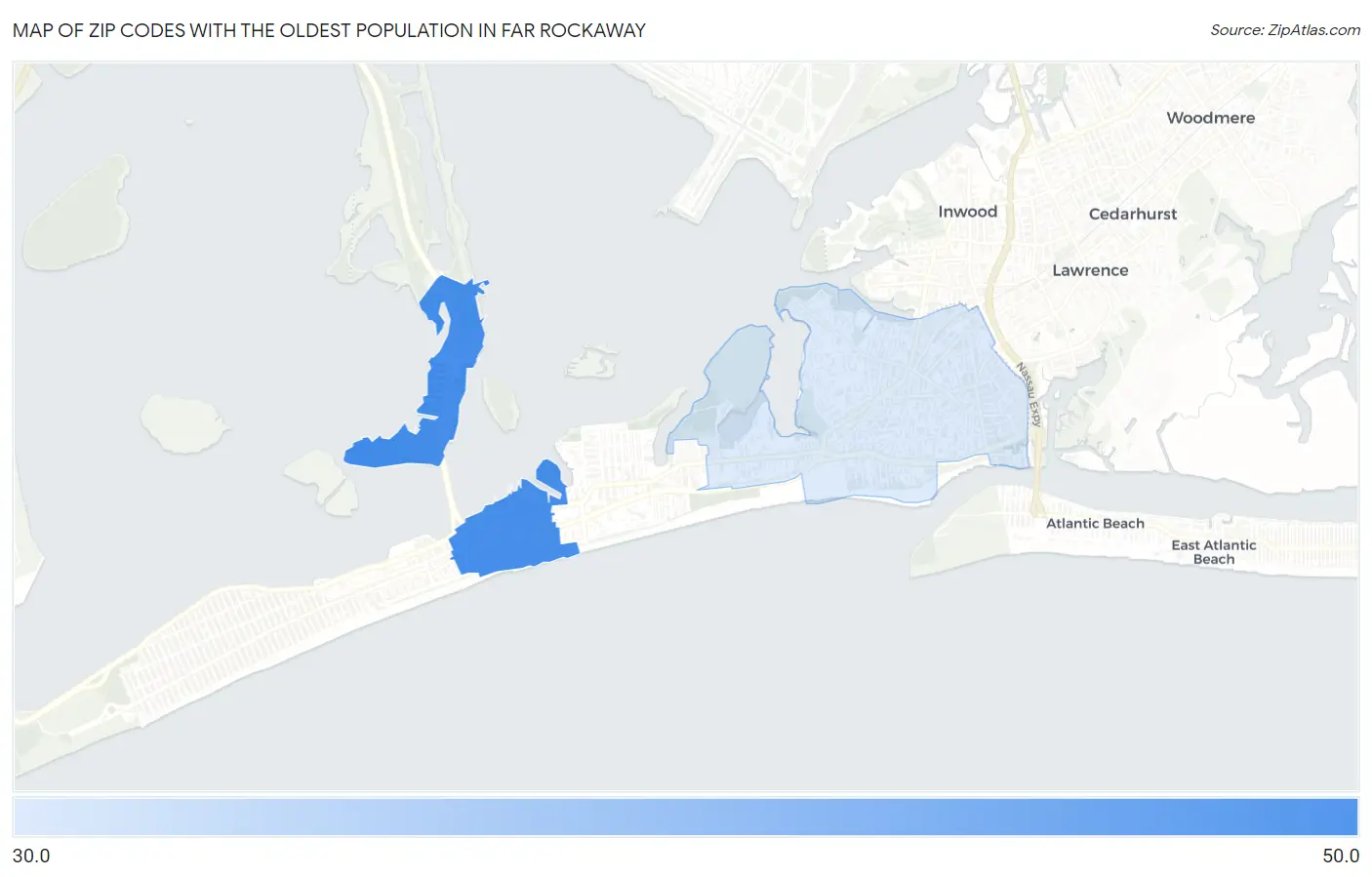 Zip Codes with the Oldest Population in Far Rockaway Map