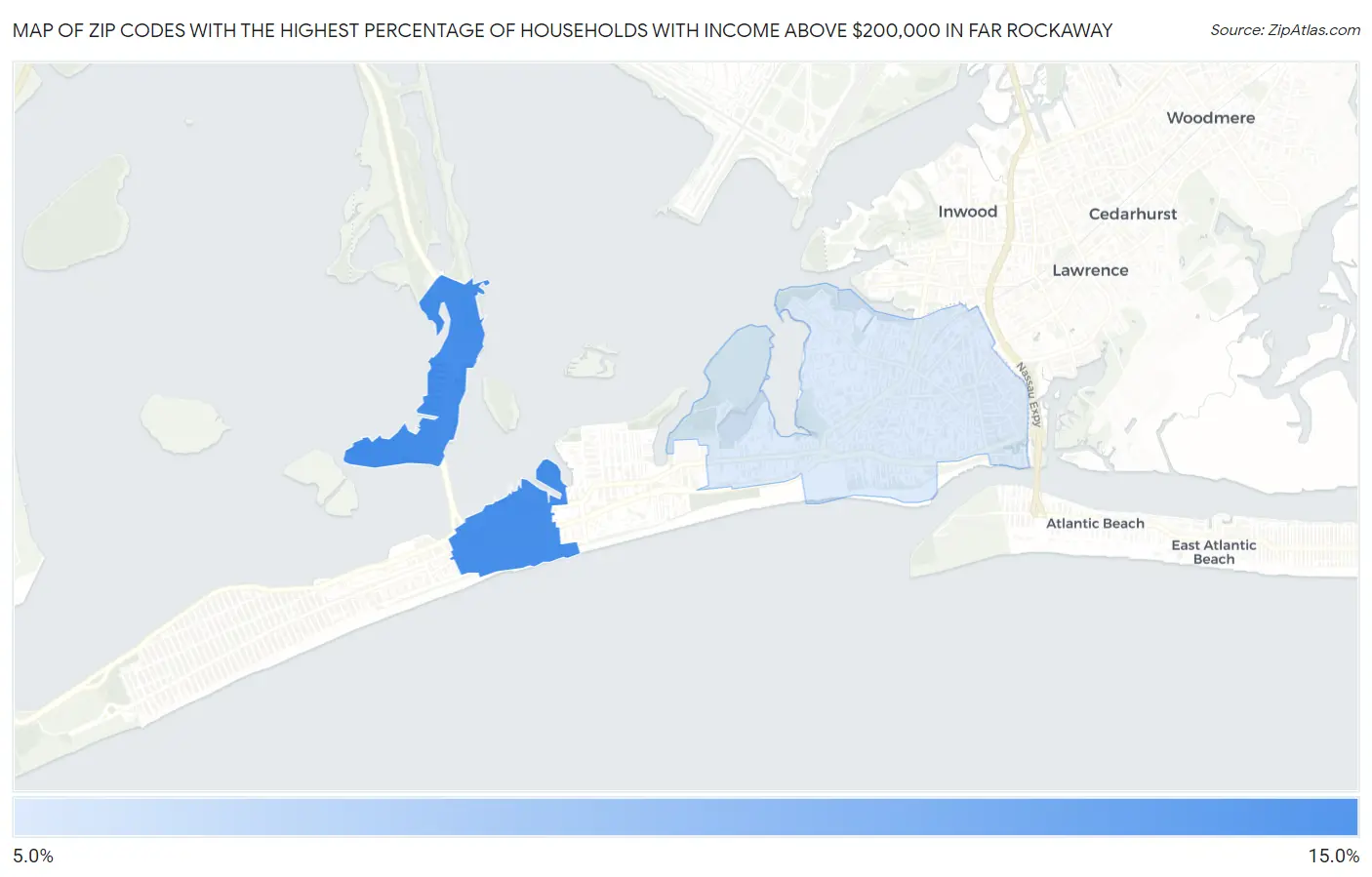 Zip Codes with the Highest Percentage of Households with Income Above $200,000 in Far Rockaway Map