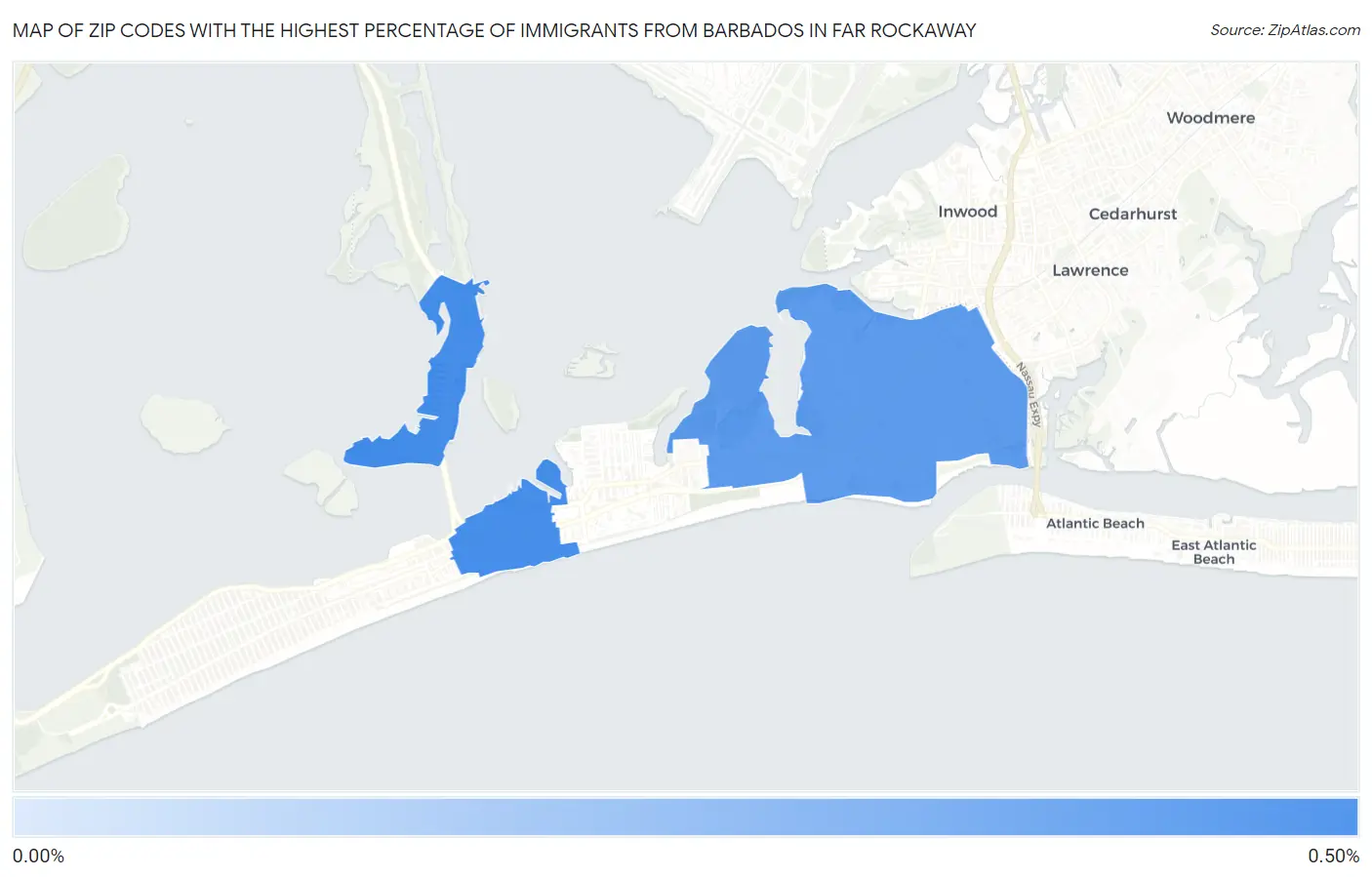 Zip Codes with the Highest Percentage of Immigrants from Barbados in Far Rockaway Map