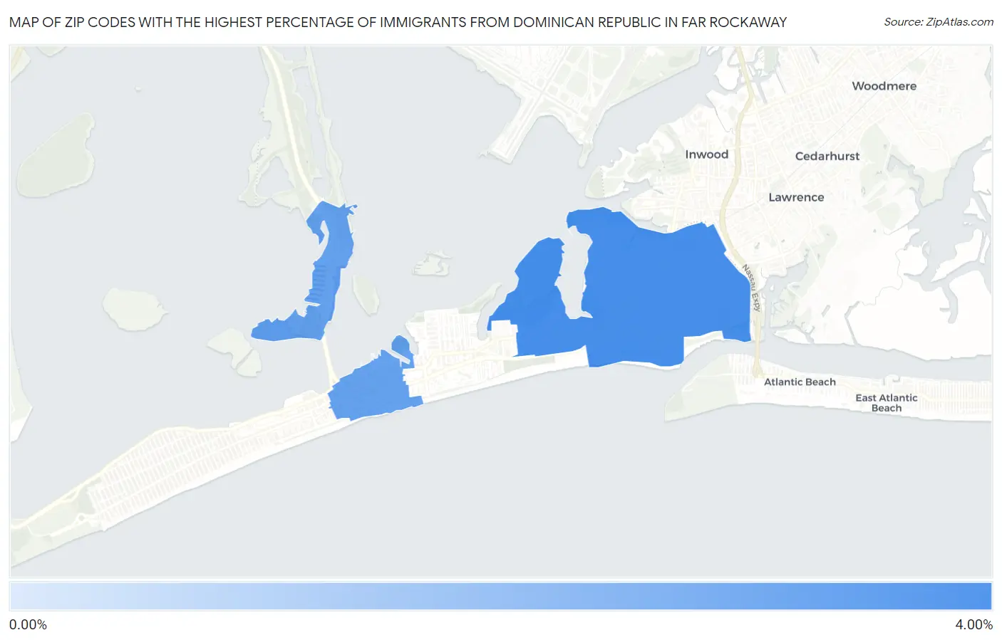 Zip Codes with the Highest Percentage of Immigrants from Dominican Republic in Far Rockaway Map