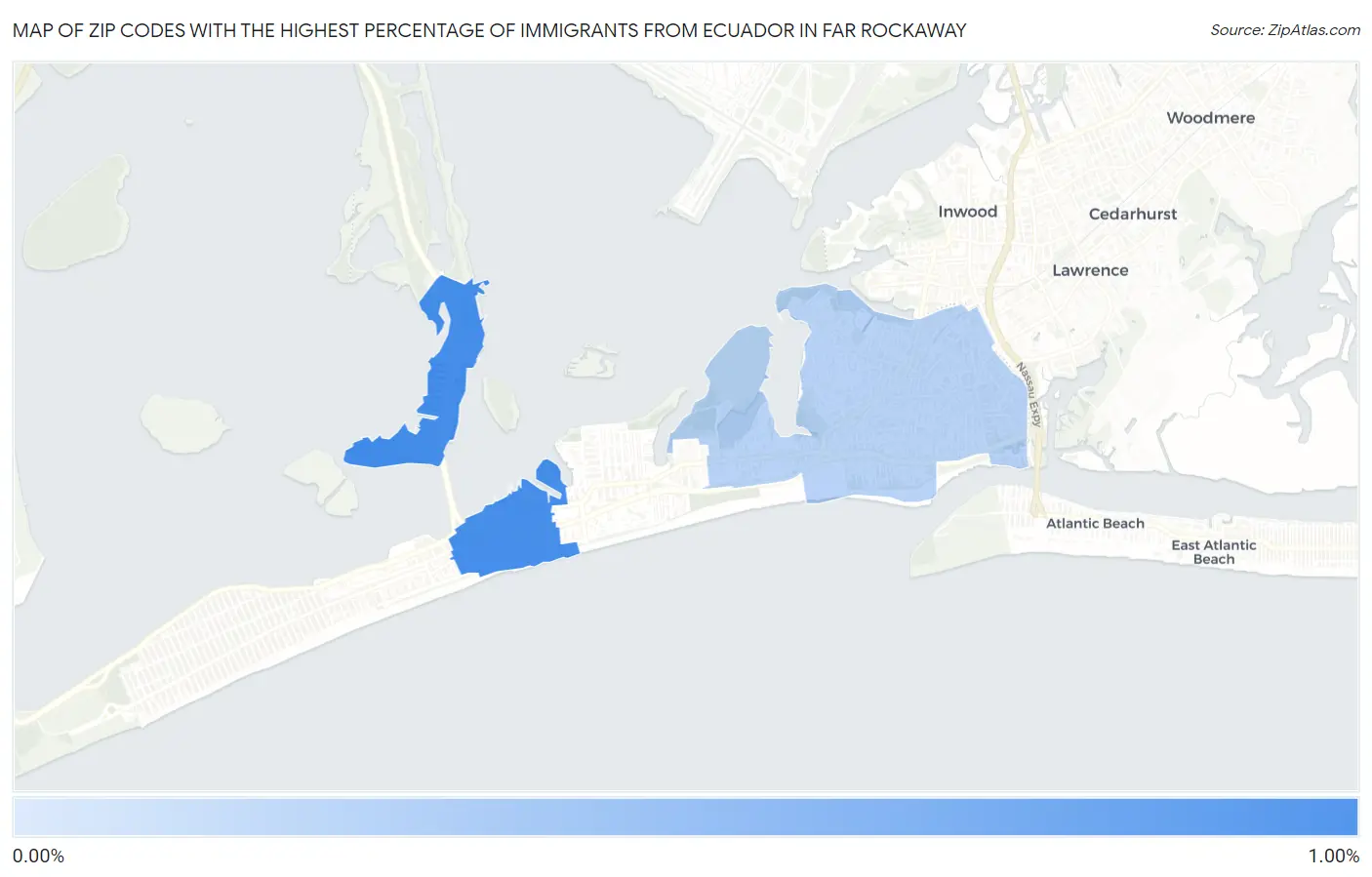 Zip Codes with the Highest Percentage of Immigrants from Ecuador in Far Rockaway Map