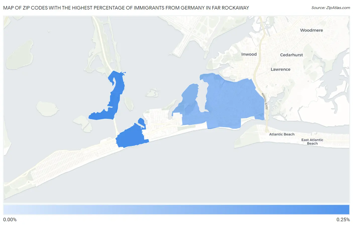 Zip Codes with the Highest Percentage of Immigrants from Germany in Far Rockaway Map