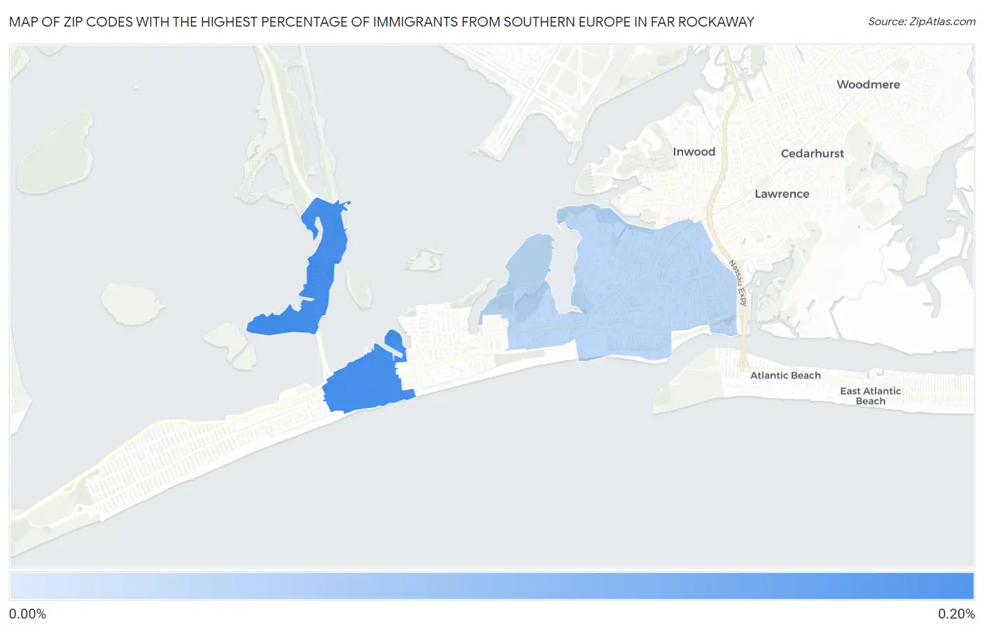 Zip Codes with the Highest Percentage of Immigrants from Southern Europe in Far Rockaway Map