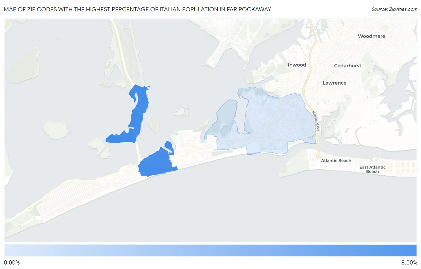 Zip Codes with the Highest Percentage of Italian Population in Far Rockaway Map