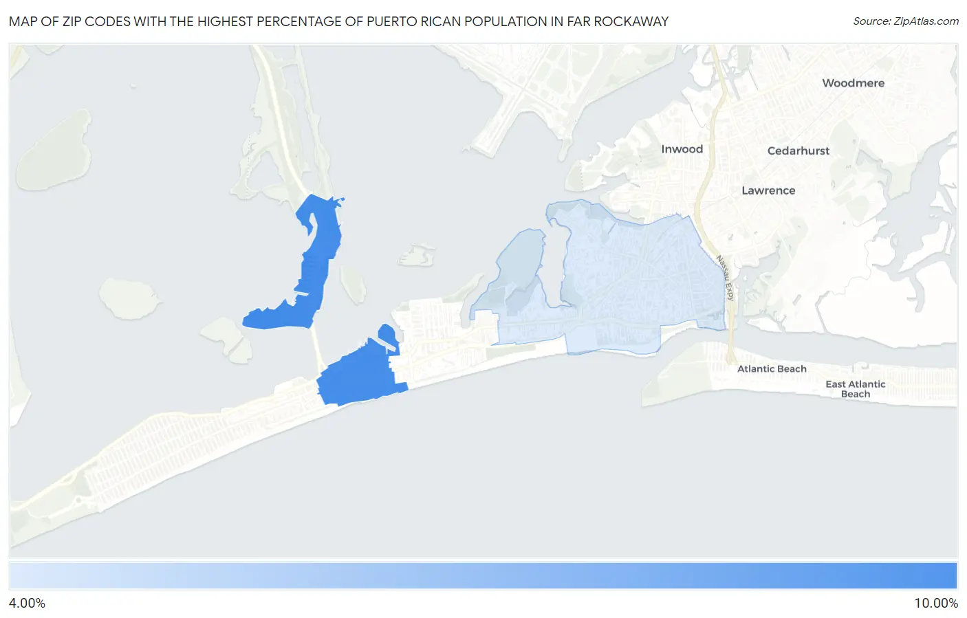 Zip Codes with the Highest Percentage of Puerto Rican Population in Far Rockaway Map