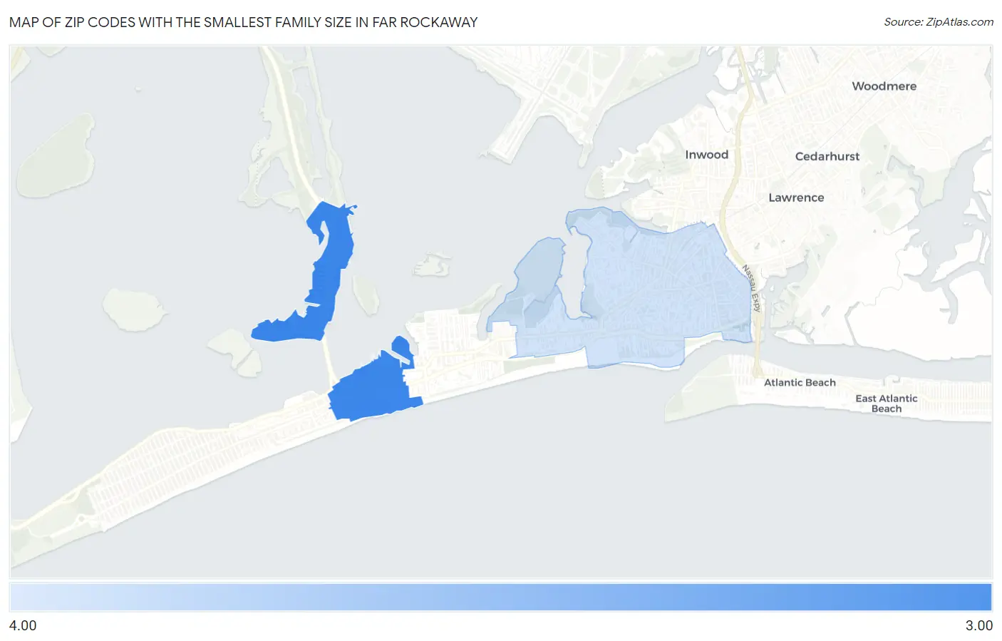 Zip Codes with the Smallest Family Size in Far Rockaway Map