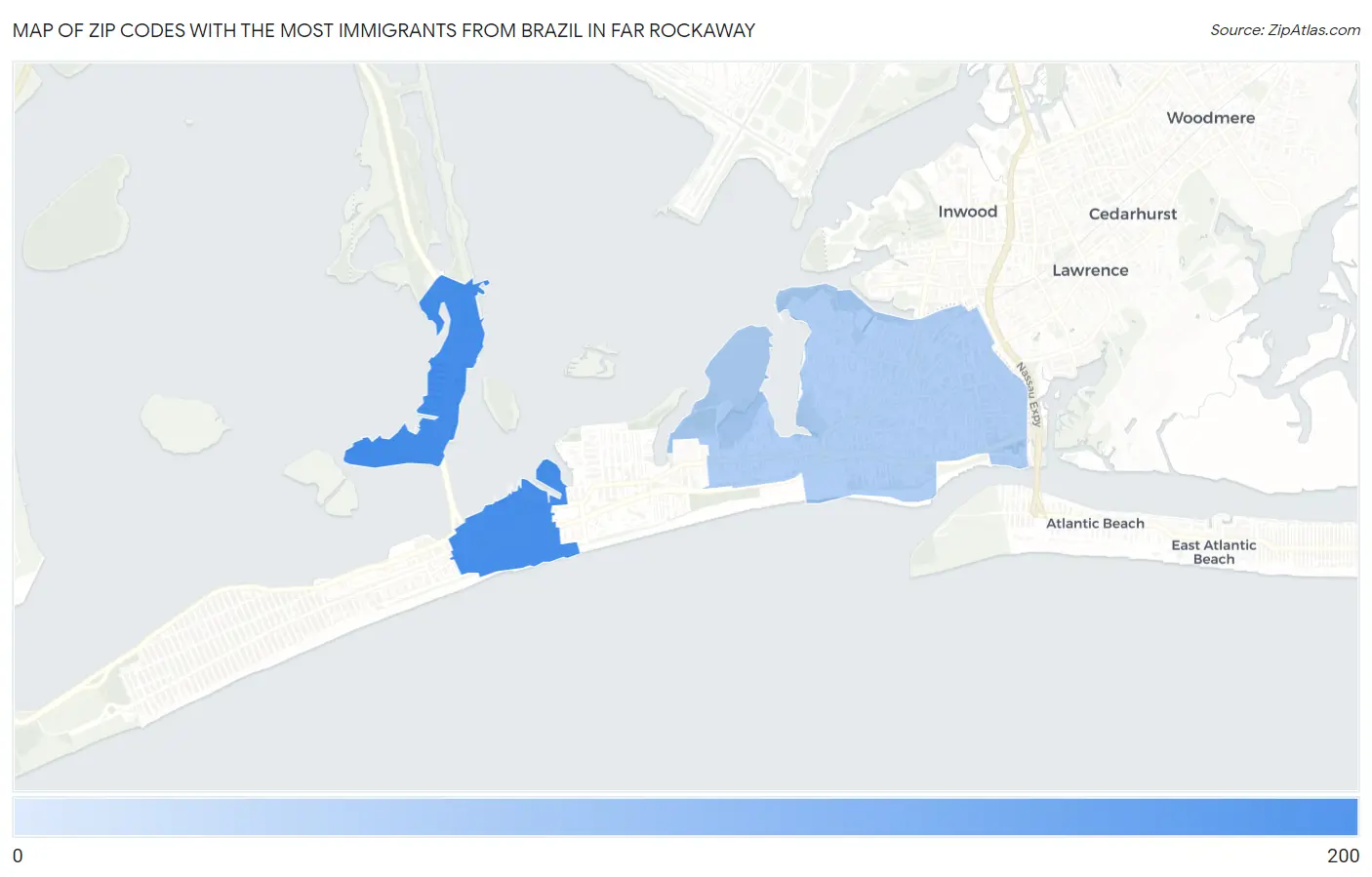 Zip Codes with the Most Immigrants from Brazil in Far Rockaway Map