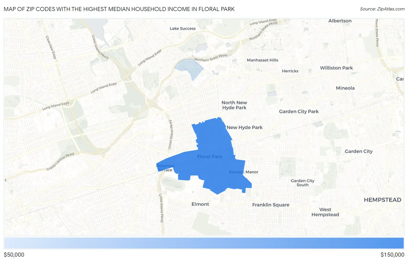 Zip Codes with the Highest Median Household Income in Floral Park Map
