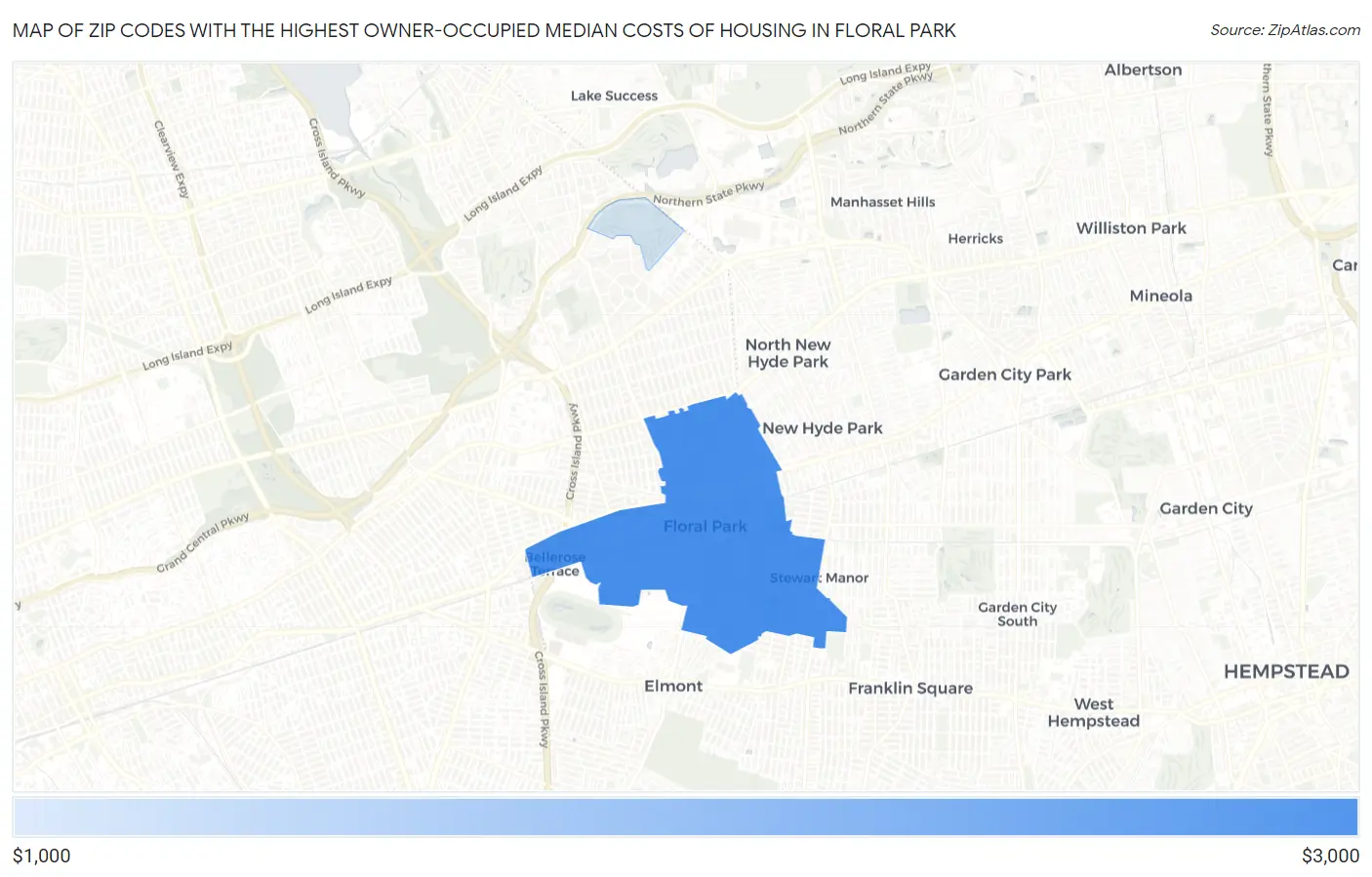 Zip Codes with the Highest Owner-Occupied Median Costs of Housing in Floral Park Map