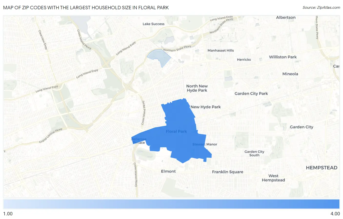 Zip Codes with the Largest Household Size in Floral Park Map