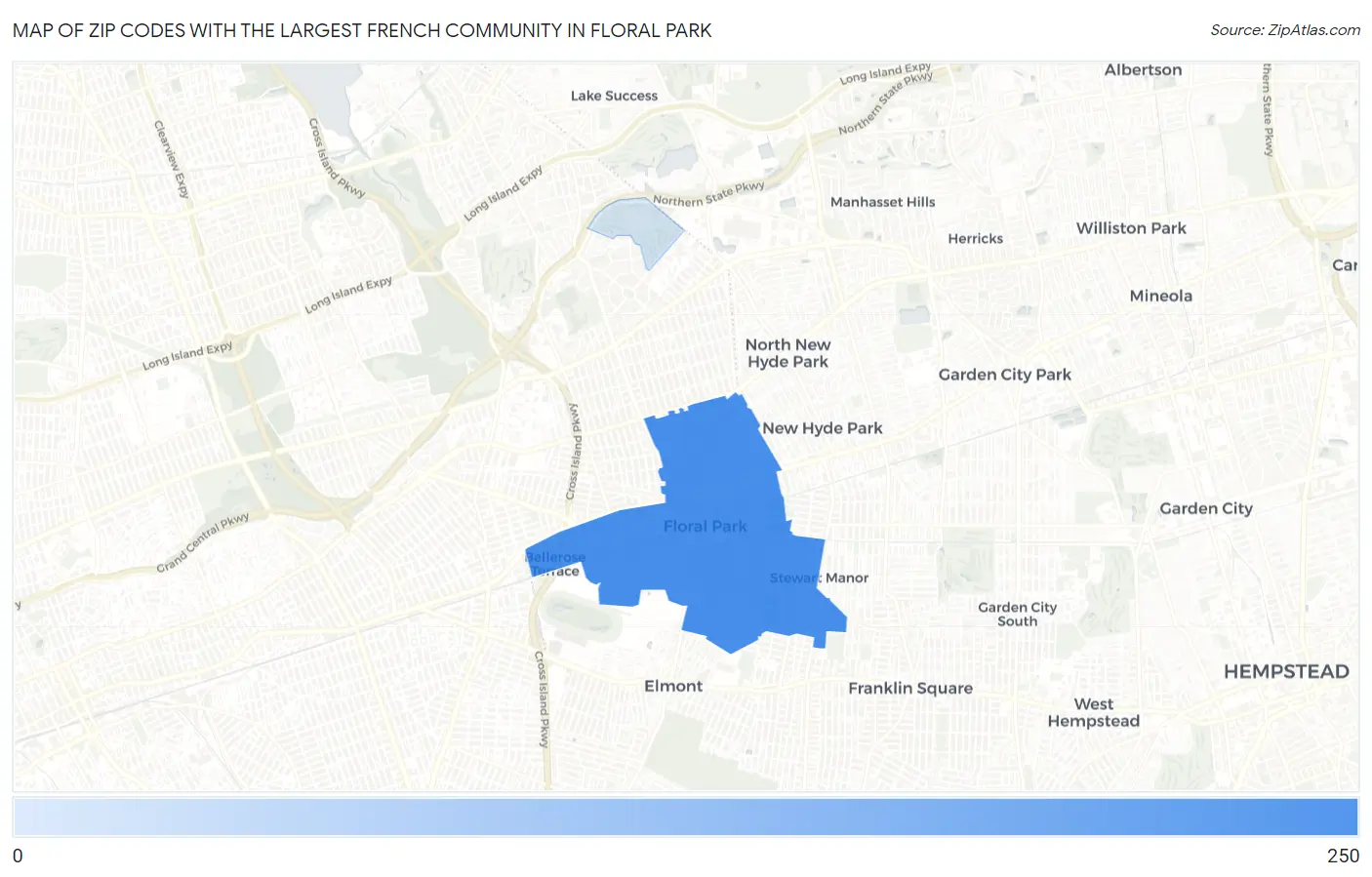Zip Codes with the Largest French Community in Floral Park Map