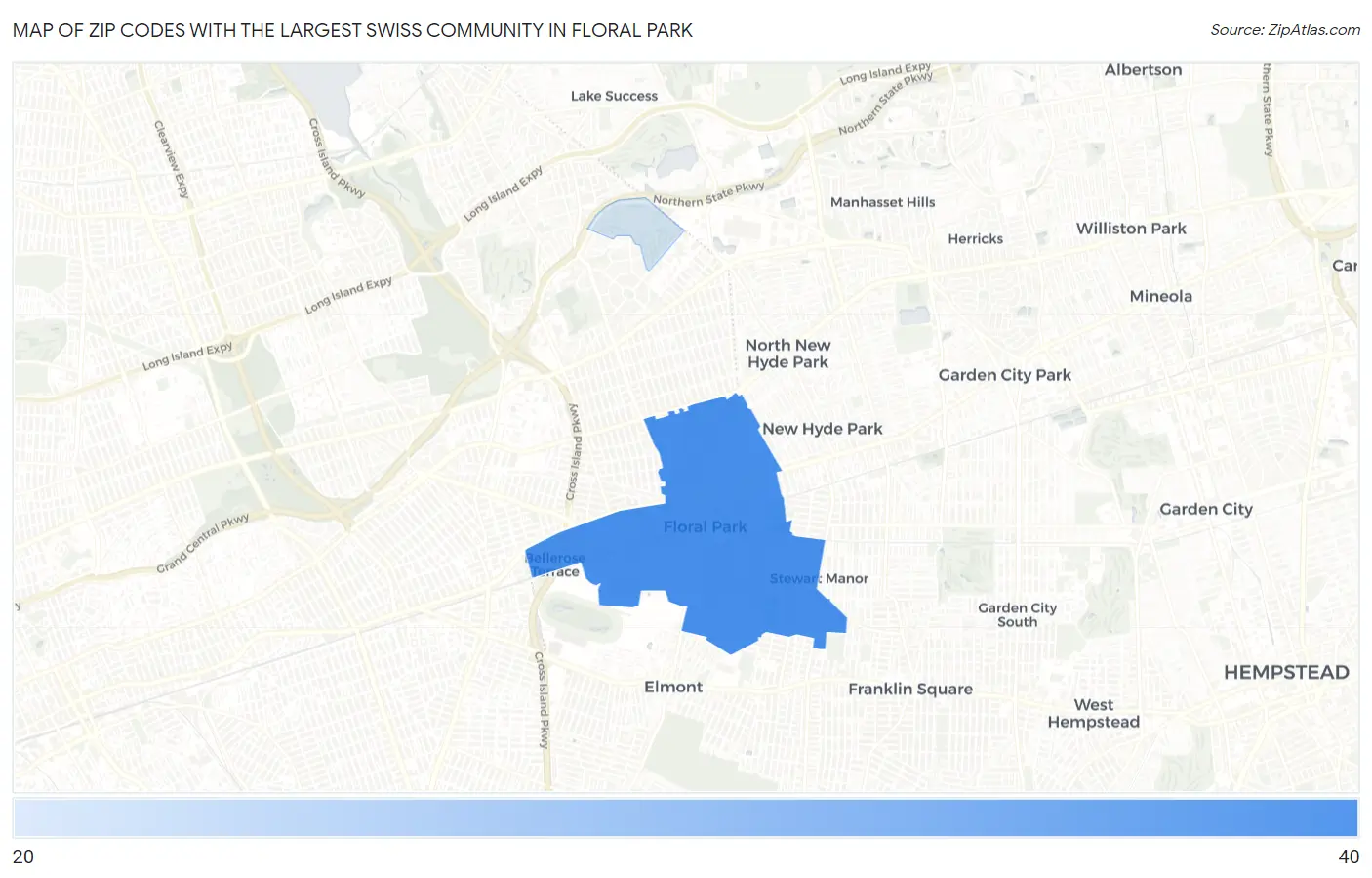 Zip Codes with the Largest Swiss Community in Floral Park Map