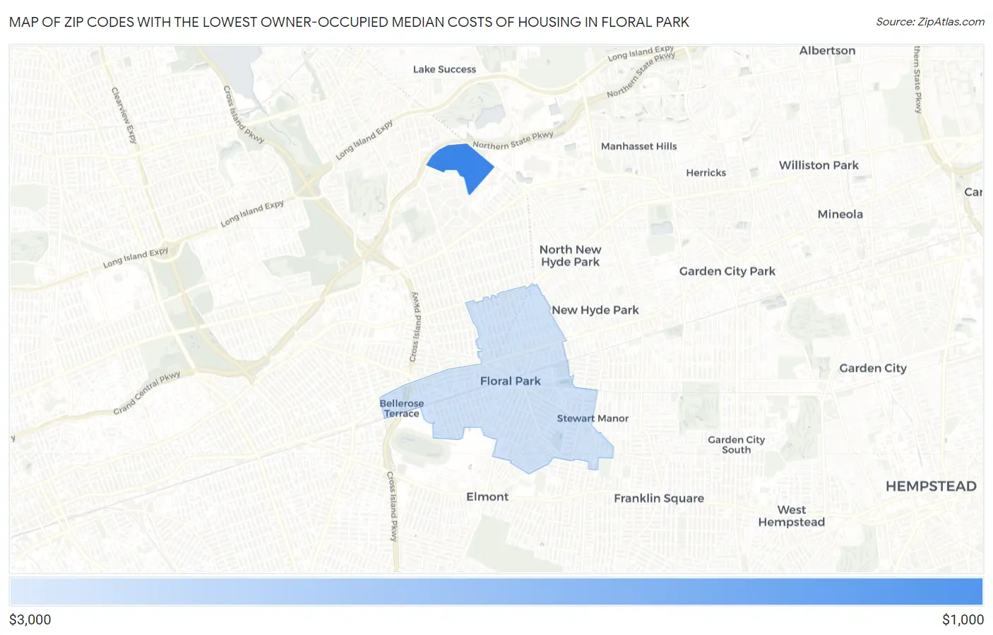 Zip Codes with the Lowest Owner-Occupied Median Costs of Housing in Floral Park Map