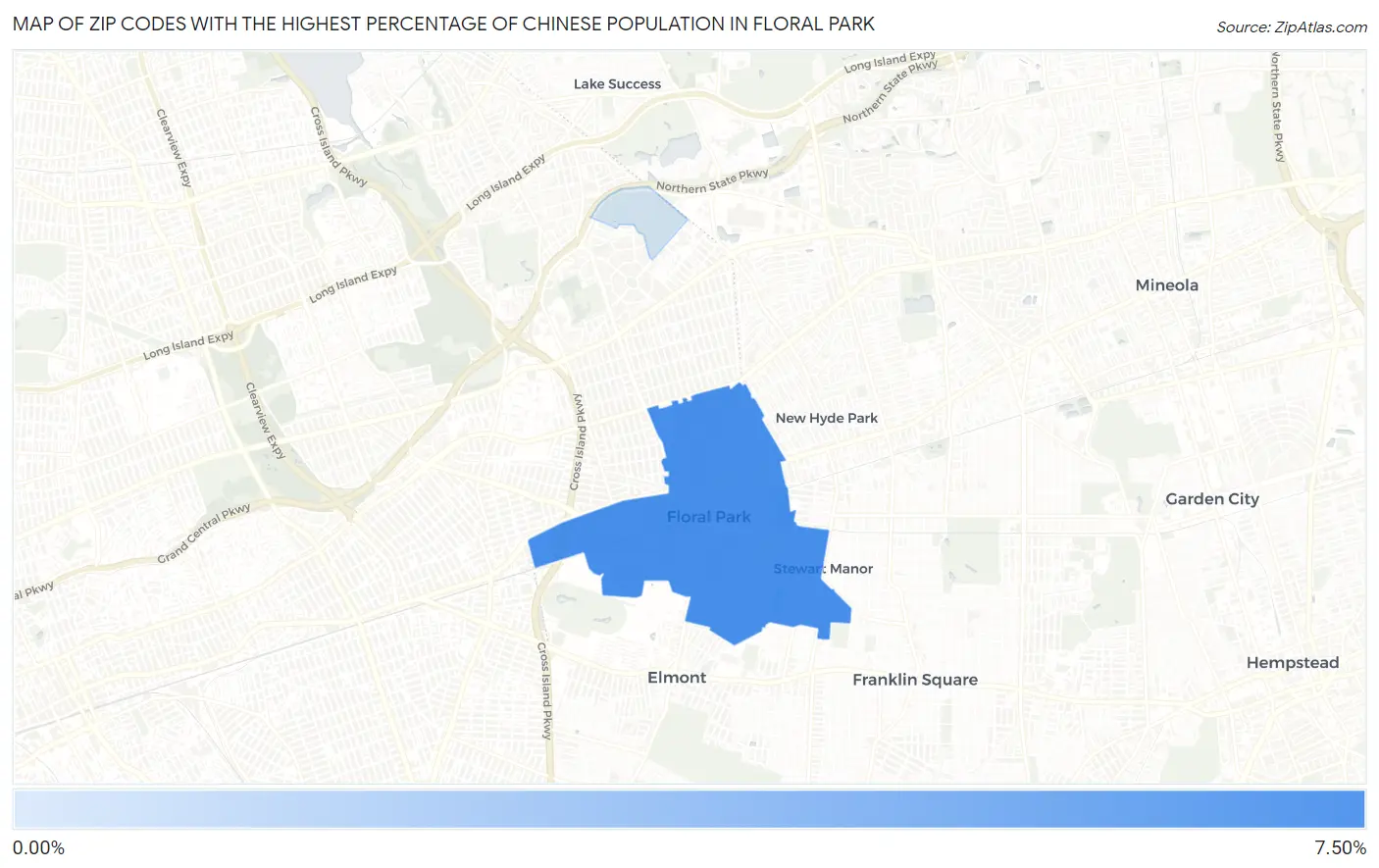 Zip Codes with the Highest Percentage of Chinese Population in Floral Park Map