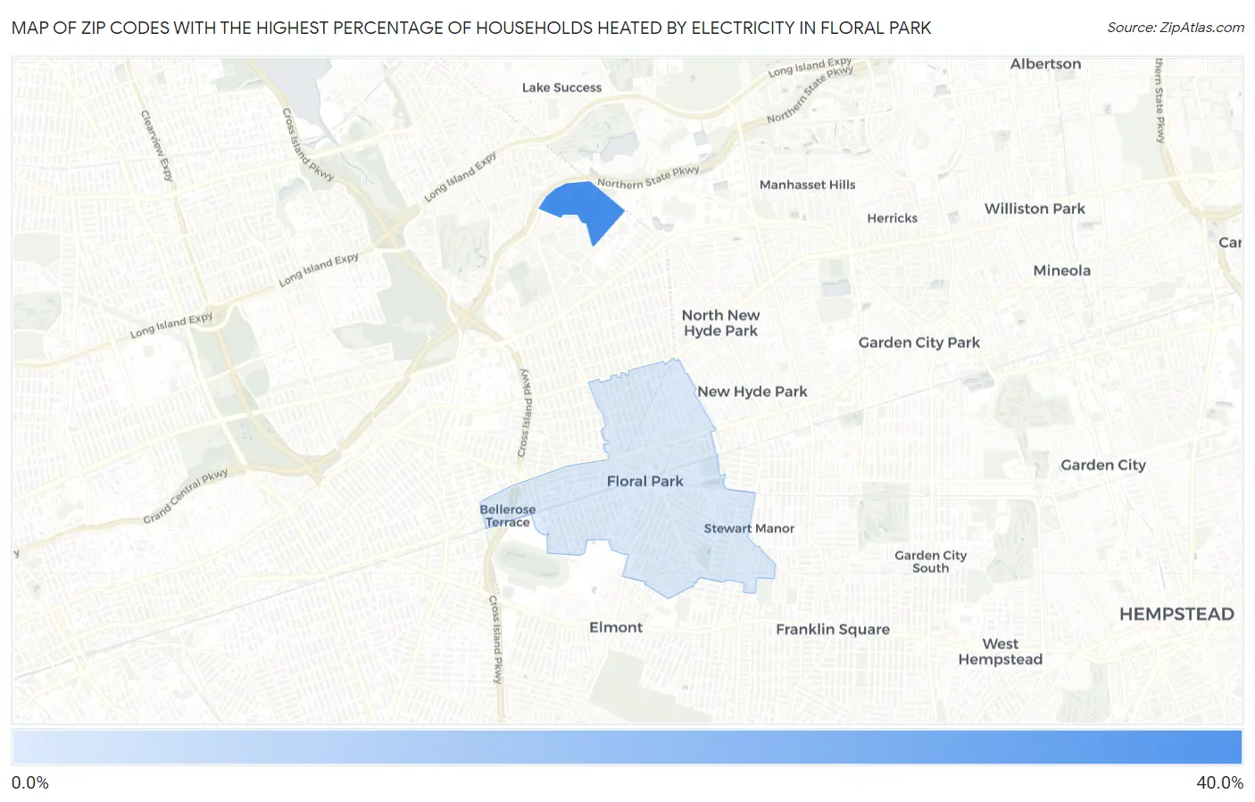 Zip Codes with the Highest Percentage of Households Heated by Electricity in Floral Park Map