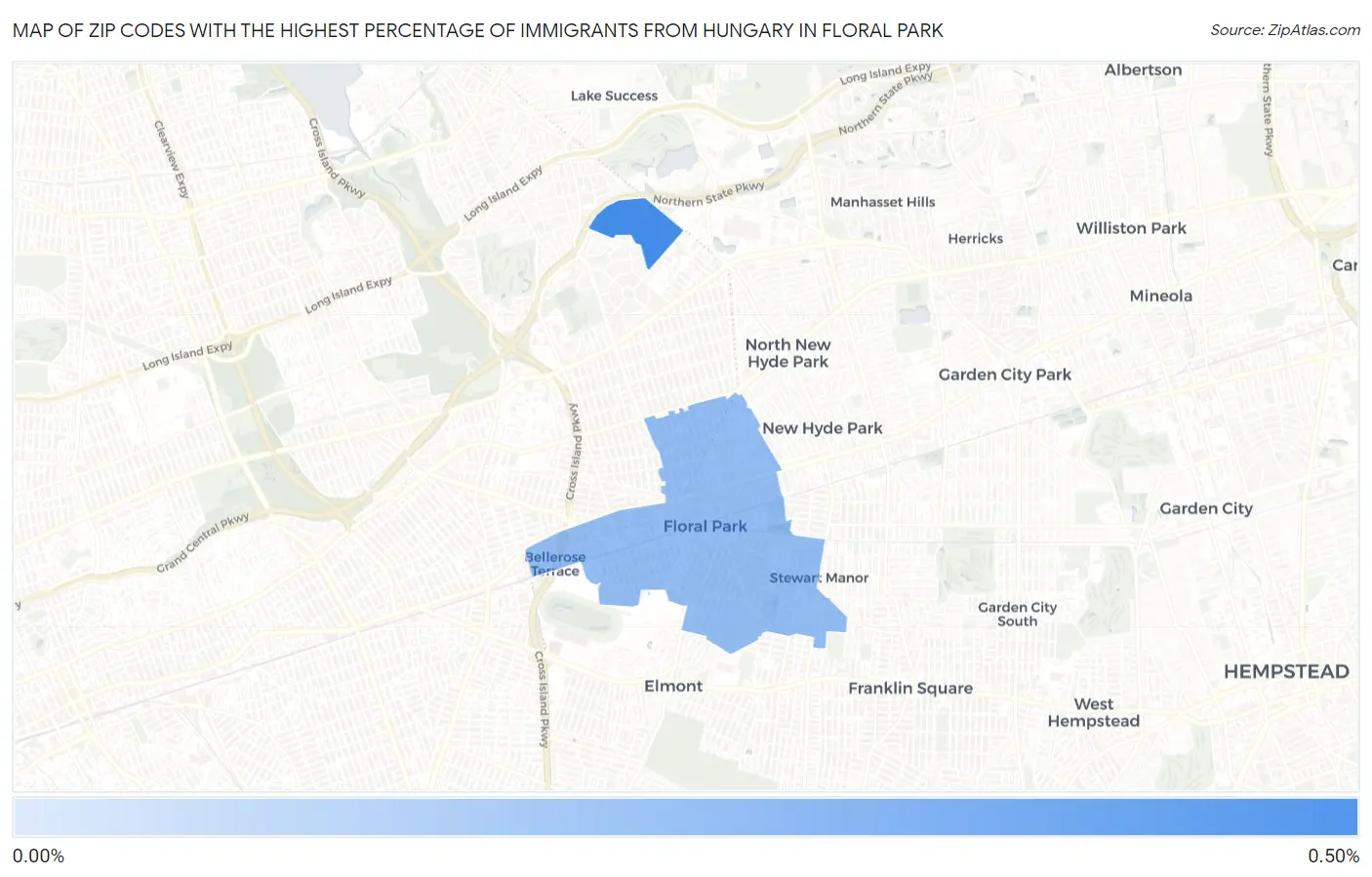 Zip Codes with the Highest Percentage of Immigrants from Hungary in Floral Park Map