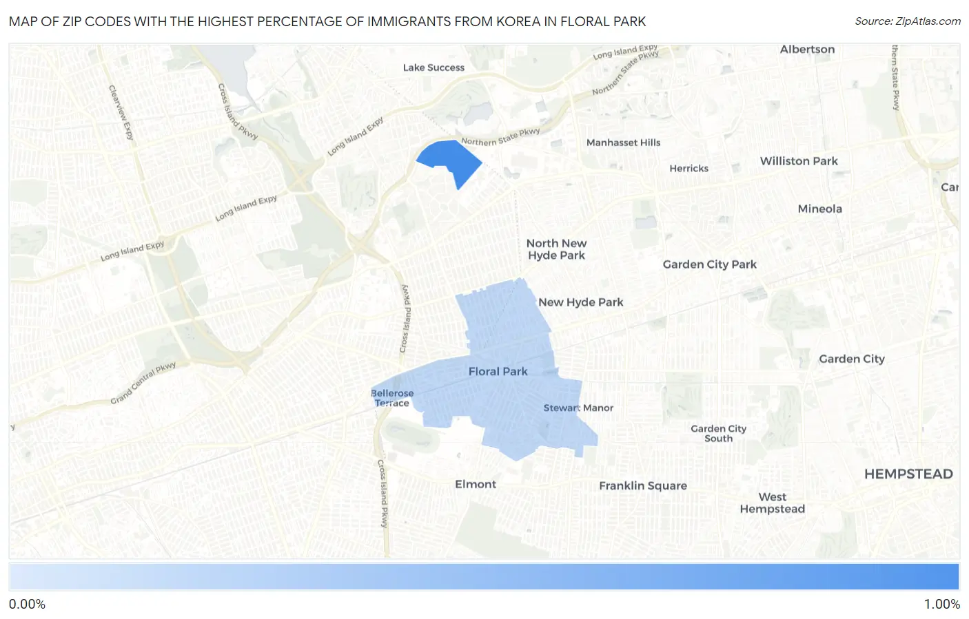 Zip Codes with the Highest Percentage of Immigrants from Korea in Floral Park Map