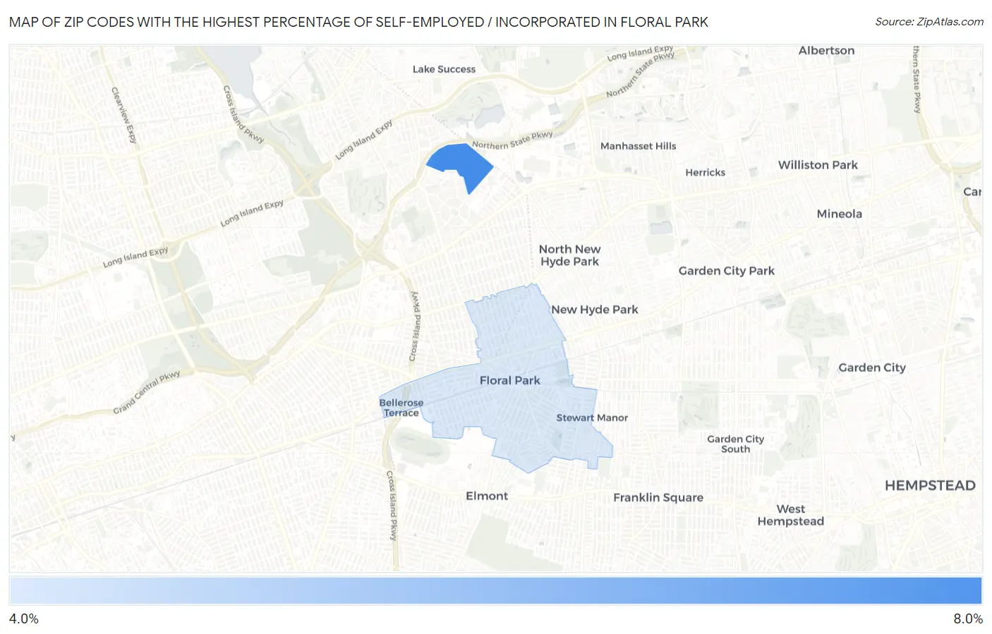 Zip Codes with the Highest Percentage of Self-Employed / Incorporated in Floral Park Map