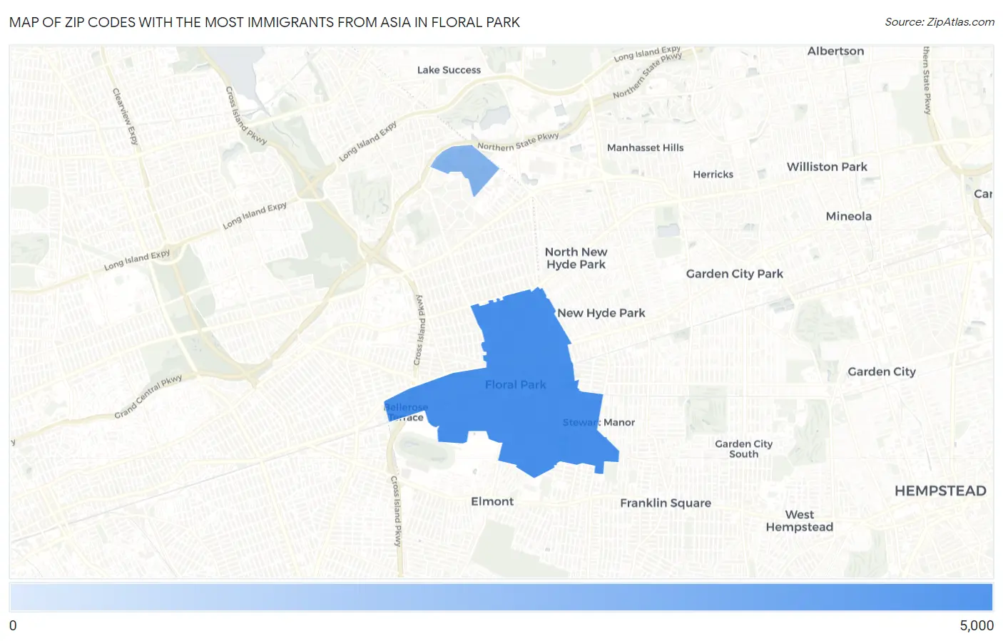 Zip Codes with the Most Immigrants from Asia in Floral Park Map