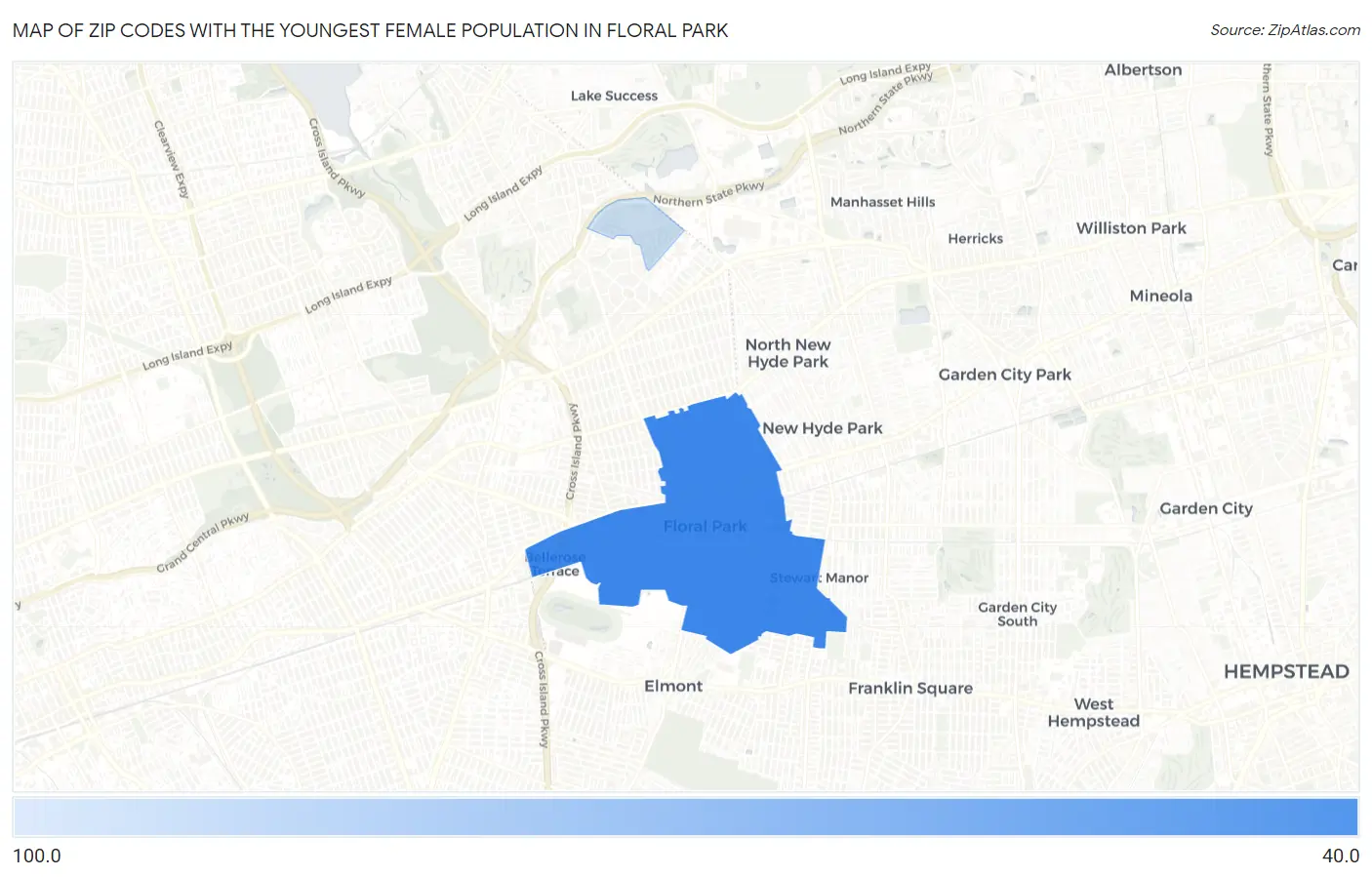 Zip Codes with the Youngest Female Population in Floral Park Map