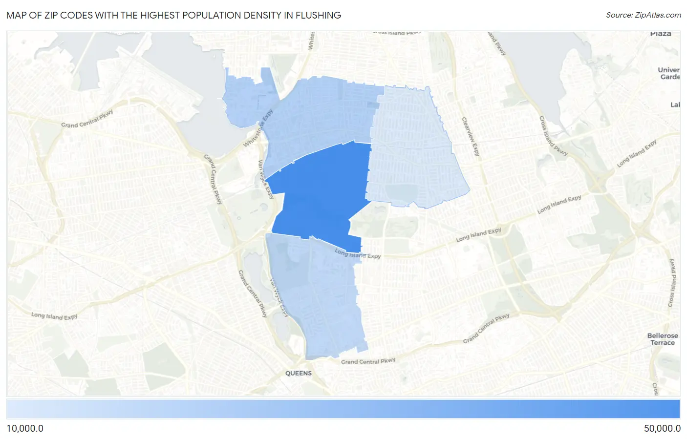 Zip Codes with the Highest Population Density in Flushing Map