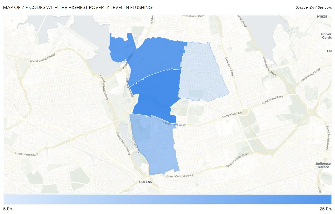 Zip Codes with the Highest Poverty Level in Flushing Map