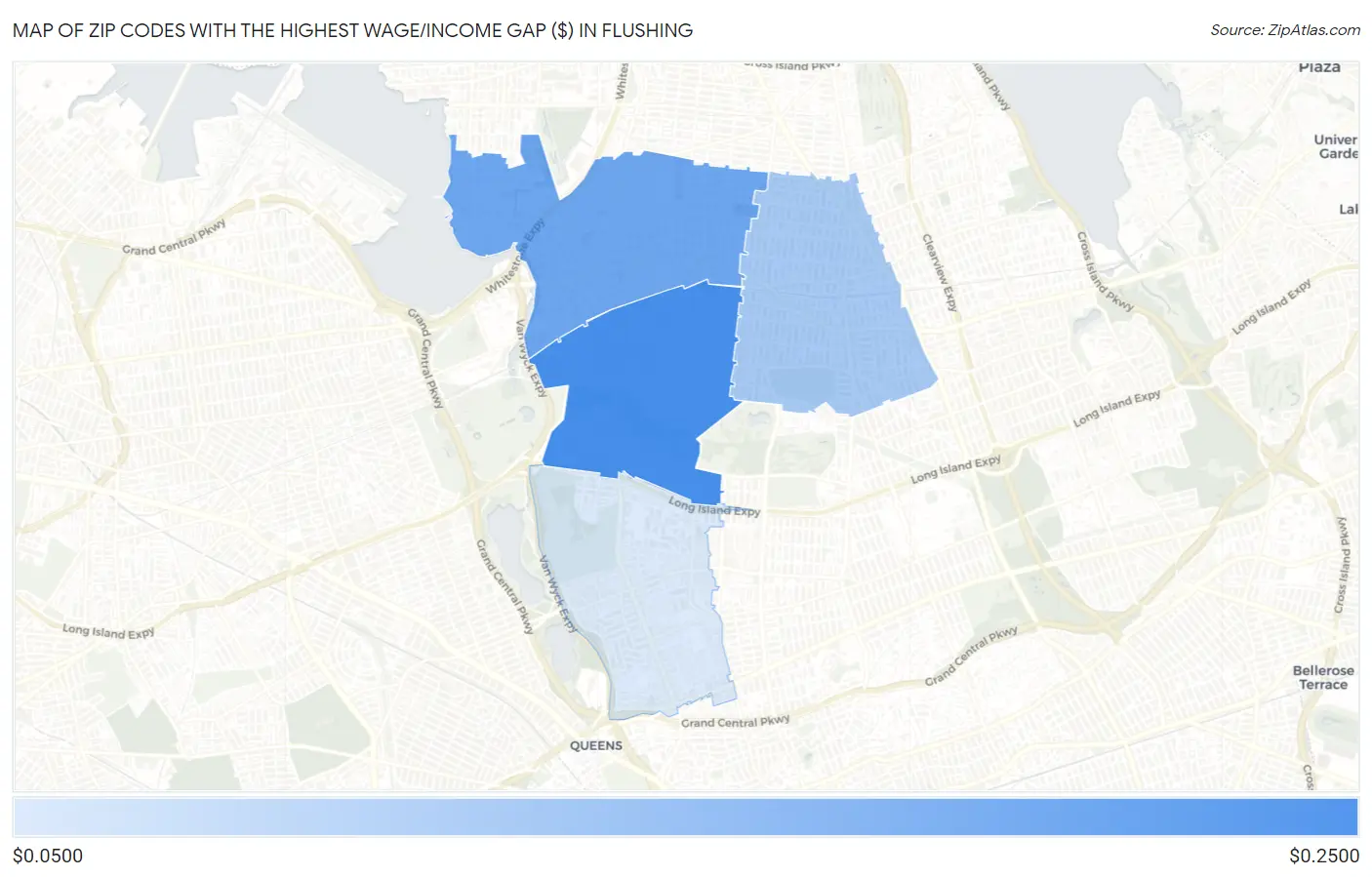 Zip Codes with the Highest Wage/Income Gap ($) in Flushing Map