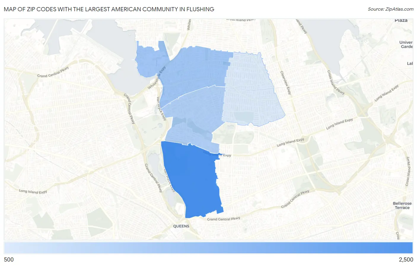 Zip Codes with the Largest American Community in Flushing Map