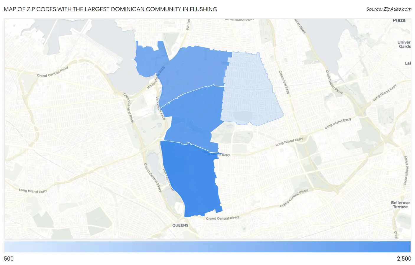 Zip Codes with the Largest Dominican Community in Flushing Map