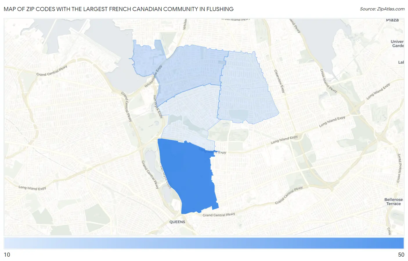 Zip Codes with the Largest French Canadian Community in Flushing Map