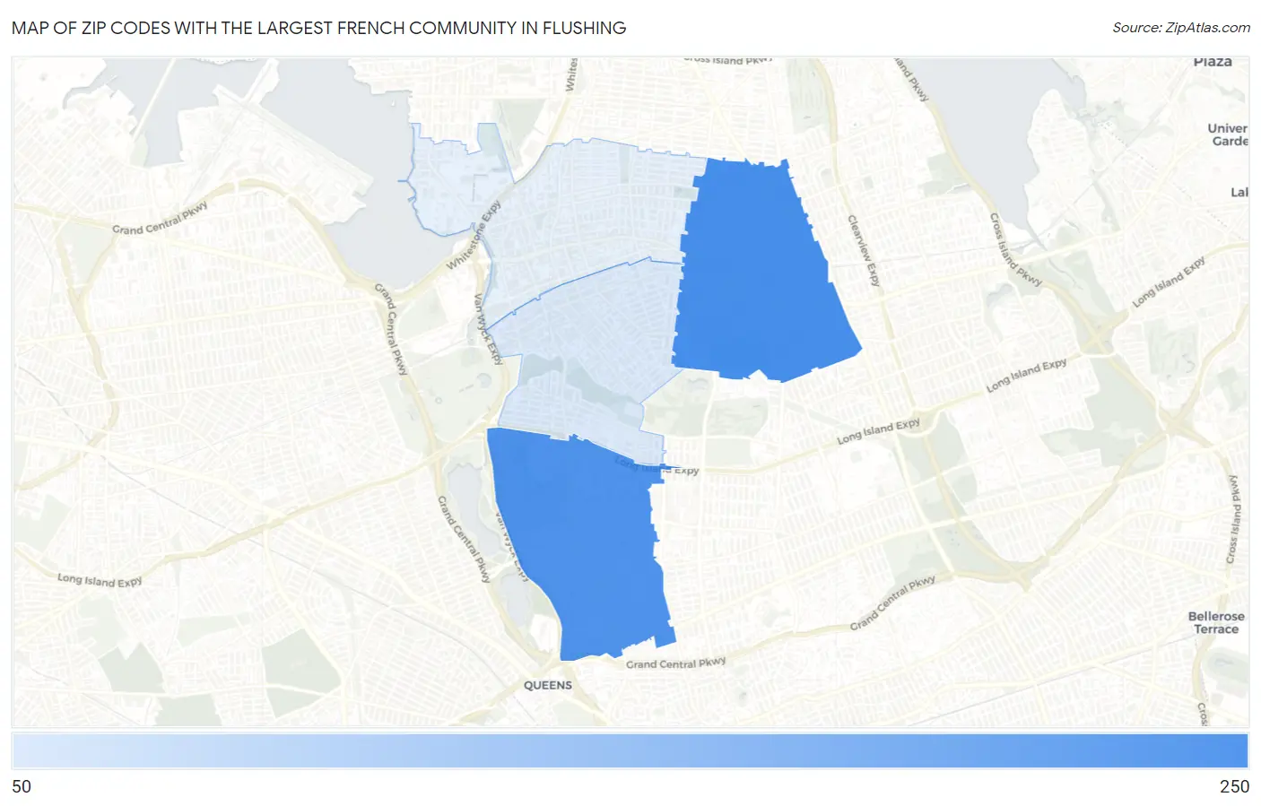 Zip Codes with the Largest French Community in Flushing Map