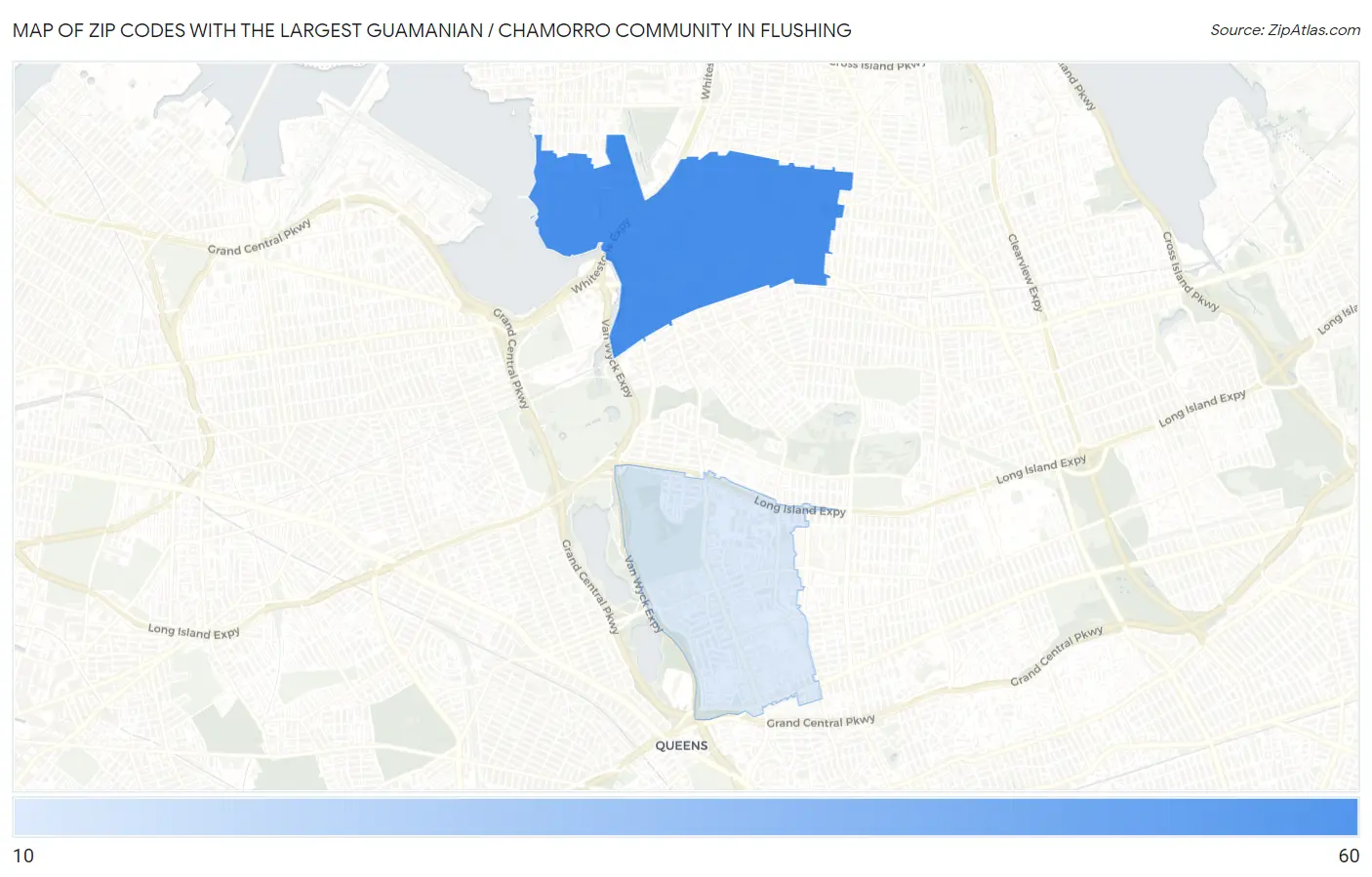 Zip Codes with the Largest Guamanian / Chamorro Community in Flushing Map