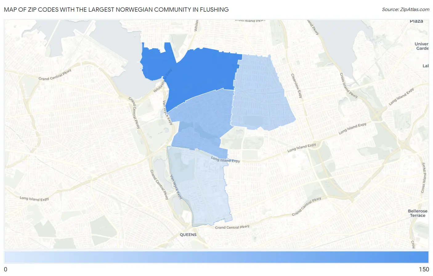 Zip Codes with the Largest Norwegian Community in Flushing Map