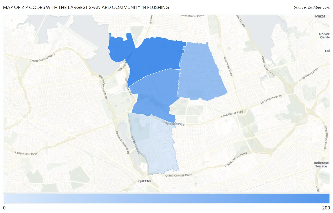 Zip Codes with the Largest Spaniard Community in Flushing Map